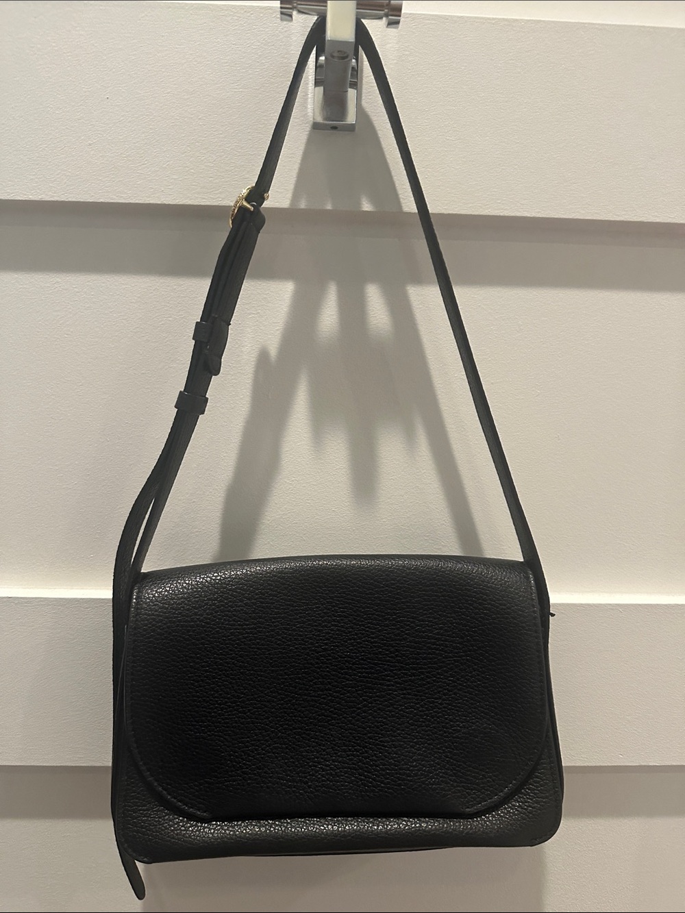 Cuyana Double Loop Black Pebbled Leather Crossbody Shoulder Bag